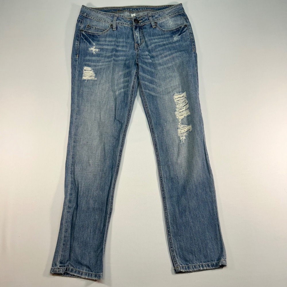 LC Lauren Conrad Women 6 Distressed Straight Leg Jeans Medium Wash Blue Denim